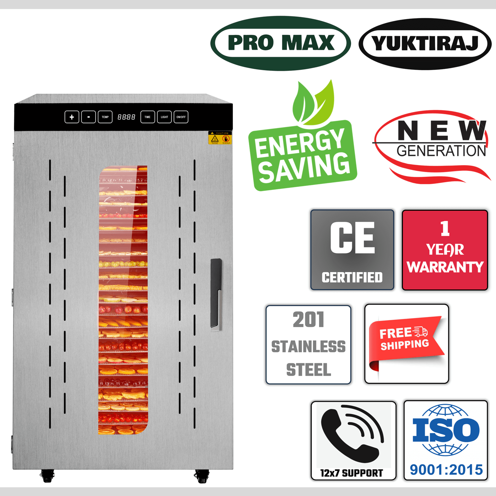 Yuktiraj brand 24 stainless steel tray type multipurpose food fruit and vegetable dehydrator dryer machine for home business use low cost price in india